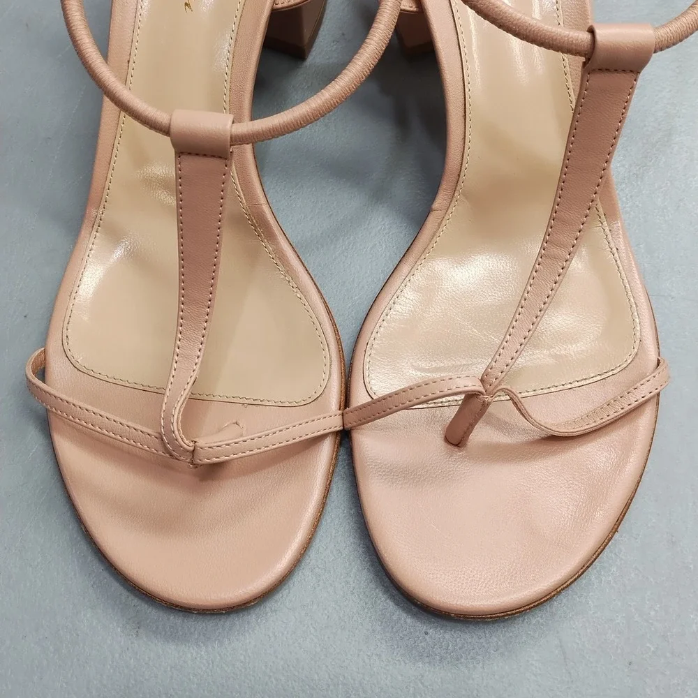 Gianvito Rossi Milano T-Strap Sandals Womens Size 9.5 Pink Comfort Block Heel
